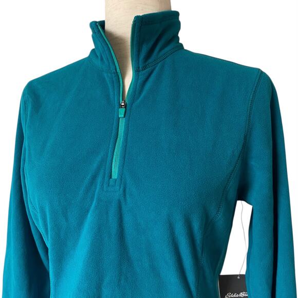 NEW EDDIE BAUER Quarter Zip Fleece Jacket Teal Blue Green Size Medium Petite - Picture 2 of 6